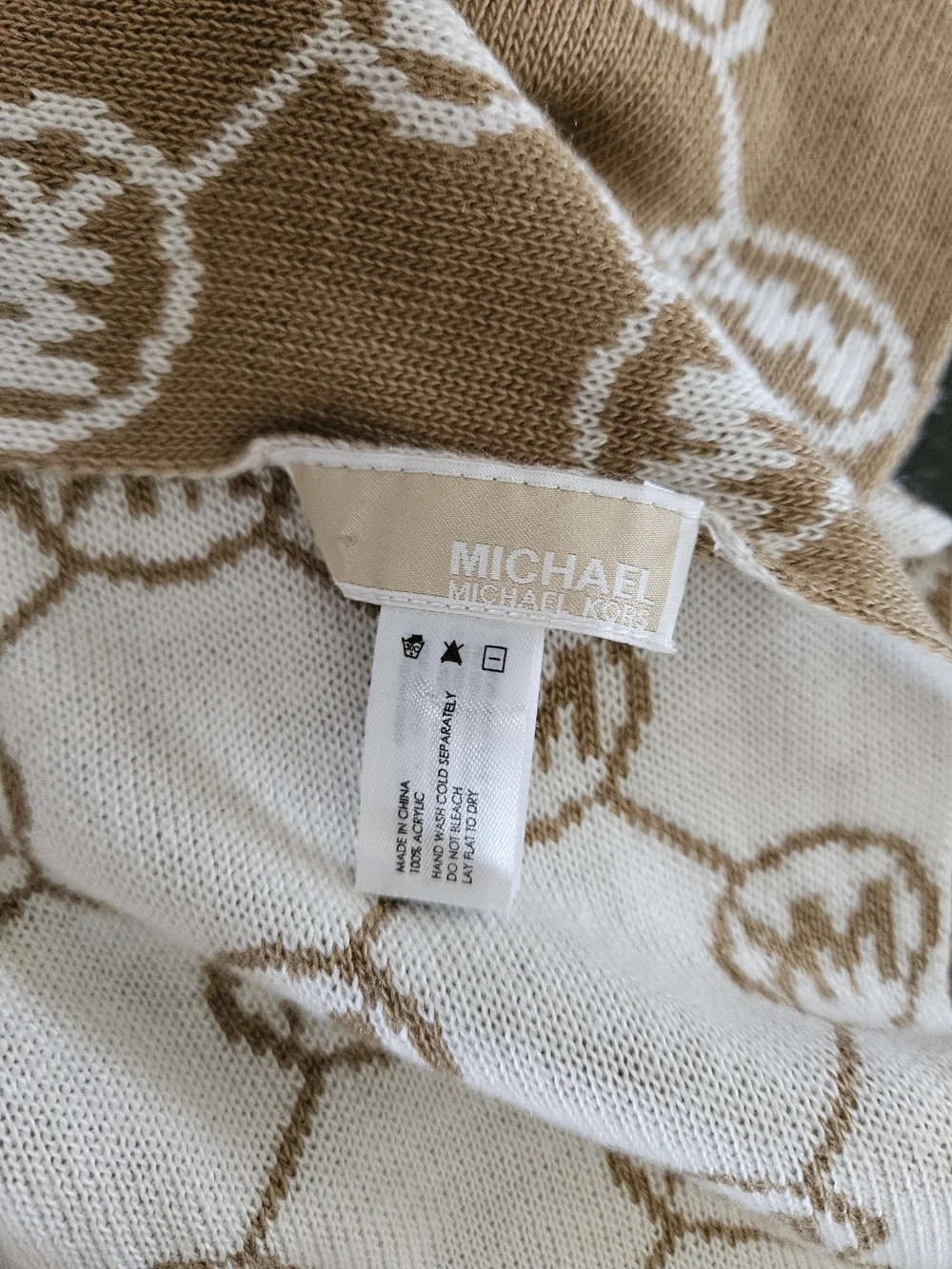 Michael Kors Tan and Cream MK Logo Knit Scarf